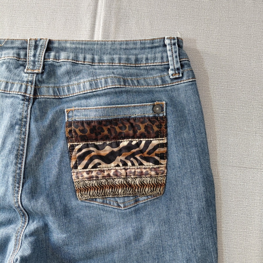Y2k Candies‎ Low Rise Cropped Flare Jeans Women's 11 Raw Hem Animal Print Pocket